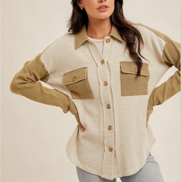 Distressed Color Block Shacket - Picture 2 of 4